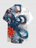 Plus Size Octopus Flower Cloud Print Hawaii Button Pocket Shirt For Men -  