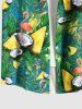 Chemise à boutons grande taille pour homme, imprimé hawaïen feuilles tropicales, noix de coco, ananas et flamants roses, style hawaïen - Vert 6XL