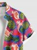 Plus Size Pineapple Flamingo Print Hawaii Button Pocket Shirt For Men -  