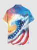Plus Size Patriotic American Flag Sea Waves Ombre Sky Print Hawaii Button Pocket Shirt For Men -  
