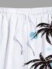 Plus Size Watercolor Sea Coconut Tree Print Hawaii Drawstring Beach Shorts For Men -  