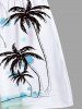 Plus Size Watercolor Sea Coconut Tree Print Hawaii Drawstring Beach Shorts For Men -  