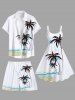 Plus Size Watercolor Sea Coconut Tree Print Hawaii Drawstring Beach Shorts For Men -  