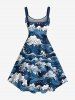 Robe Hawaiien Grande Taille Imprimé Vagues Marines Tressé sans Manches - Bleu XS