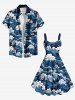 Robe Hawaiien Grande Taille Imprimé Vagues Marines Tressé sans Manches - Bleu XS