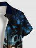 Plus Size Coconut Tree Tropical Flowers Seascape Print Buttons Pocket Hawaii Shirt For Men -  
