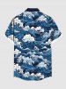 Plus Size Sea Waves Print Cruise Buttons Pocket Hawaii Shirt For Men -  