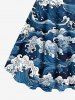 Robe Hawaiien Grande Taille Imprimé Vagues Marines Tressé sans Manches - Bleu 5X