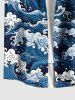 Plus Size Sea Waves Print Cruise Buttons Pocket Hawaii Shirt For Men -  