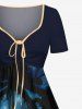 Plus Size Coconut Tree Tropical Flowers Seascape Print Cinched Hawaii Dress -  