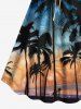 Plus Size Coconut Tree Tropical Flowers Seascape Print Cinched Hawaii Dress -  
