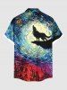 Plus Size Oil Painting Wolf Moon Swirls Print Buttons Pocket Hawaii Shirt For Men -  