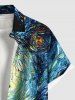 Plus Size Oil Painting Wolf Moon Swirls Print Buttons Pocket Hawaii Shirt For Men -  