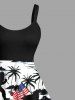 Plus Size Patriotic American Flag Coconut Tree Gorillas Print Tank Dress -  