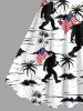 Plus Size Patriotic American Flag Coconut Tree Gorillas Print Tank Dress -  
