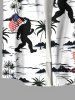 Plus Size Patriotic American Flag Coconut Tree Gorillas Print Buttons Pocket Shirt For Men -  