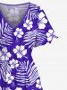 Robe Mi-Longue Fendue Fleur D'Hibiscus et Feuille Tropicale Imprimées de Grande Taille - Pourpre  XXS