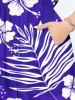 Robe Mi-Longue Fendue Fleur D'Hibiscus et Feuille Tropicale Imprimées de Grande Taille - Pourpre  XXS
