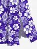Robe Mi-Longue Fendue Fleur D'Hibiscus et Feuille Tropicale Imprimées de Grande Taille - Pourpre  XXS