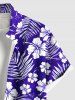 Plus Size Tropical Leaf Hibiscus Flowers Print Buttons Pocket Hawaii Shirt For Men -  