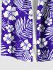 Plus Size Tropical Leaf Hibiscus Flowers Print Buttons Pocket Hawaii Shirt For Men -  