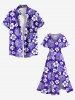 Plus Size Tropical Leaf Hibiscus Flowers Print Split Hawaii Midi Dress -  