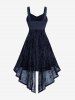 Gothic Plus Size Glitter Floral Flocking Ruched PU Panel Belted Split Layered High Low Asymmetric A Line Tank Dress -  
