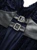 Gothic Plus Size Glitter Floral Flocking Ruched PU Panel Belted Split Layered High Low Asymmetric A Line Tank Dress -  