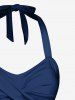 1950s Retro Cherry Dots Print Halter Ruched Cinched Boyleg Tankini Swimsuit -  