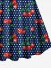 1950s Retro Cherry Dots Print Halter Ruched Cinched Boyleg Tankini Swimsuit -  
