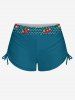 1950s Retro Cherry Dots Print Halter Ruched Cinched Boyleg Tankini Swimsuit -  