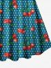 1950s Retro Cherry Dots Print Halter Ruched Cinched Boyleg Tankini Swimsuit -  