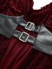 Gothic Plus Size Glitter Floral Flocking Ruched PU Panel Belted Split Layered High Low Asymmetric A Line Tank Dress -  