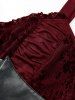 Gothic Plus Size Glitter Floral Flocking Ruched PU Panel Belted Split Layered High Low Asymmetric A Line Tank Dress -  