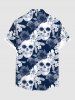 Plus Size Skull Hibiscus Flower Leaf Print Buttons Pocket Hawaii Shirt For Men -  