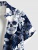 Plus Size Skull Hibiscus Flower Leaf Print Buttons Pocket Hawaii Shirt For Men -  