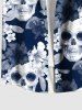 Plus Size Skull Hibiscus Flower Leaf Print Buttons Pocket Hawaii Shirt For Men -  