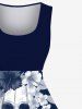 Plus Size Skulls Hibiscus Flower Leaf Print Hawaii 1950s Vintage Dress -  