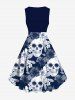Robe D'Halloween Vintage Crâne Fleur Imprimées Grande Taille - Bleu de Minuit 6X