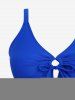 Plus Size Tropical Flowers Leaf Print Cinched Hollow Out Panel Asymmetrical Boyleg Tankini Swimsuit -  