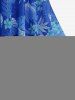 Plus Size Tropical Flowers Leaf Print Cinched Hollow Out Panel Asymmetrical Boyleg Tankini Swimsuit -  