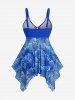 Plus Size Tropical Flowers Leaf Print Cinched Hollow Out Panel Asymmetrical Boyleg Tankini Swimsuit -  