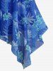 Plus Size Tropical Flowers Leaf Print Cinched Hollow Out Panel Asymmetrical Boyleg Tankini Swimsuit -  