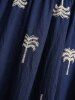 Plus Size Floral Pattern Coconut Tree Embroidery Twist Cold Shoulder Dress -  