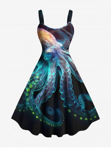 Plus Size Colorful Octopus Print Hawaii Tank Dress