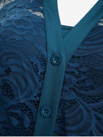 Plus Size Lace Flower Sheer Blouse and Cami Top Set