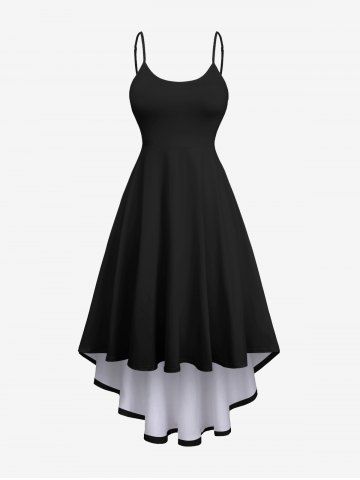 Plus Size High Low Asymmetric Solid Cami Dress - BLACK - M