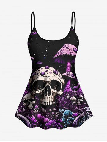 Skull Mushroom Tree Forest Butterfly Galaxy Print Hawaii Tankini Top(Adjustable Shoulder Strap)