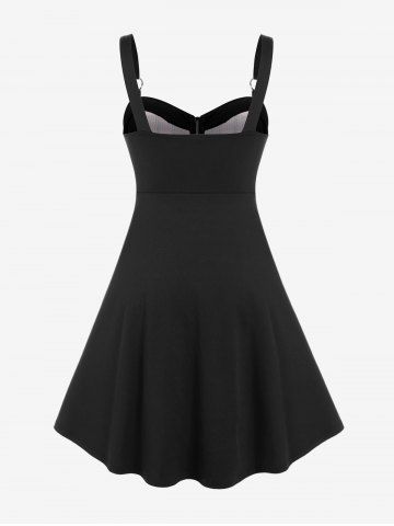 Gothic Plus Size Plaid Colorblock Print Lace Up Half Zipper Patchwork Fit and Flare Dress