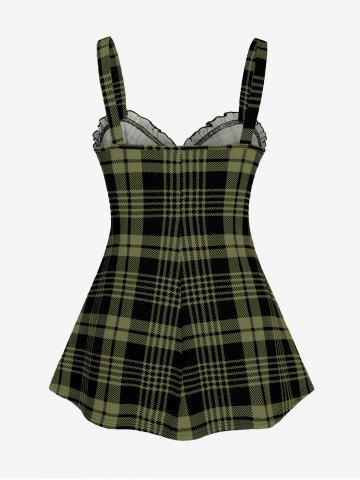 Plus Size & Curve Lace Up Full Zipper Plaid Tank Top
